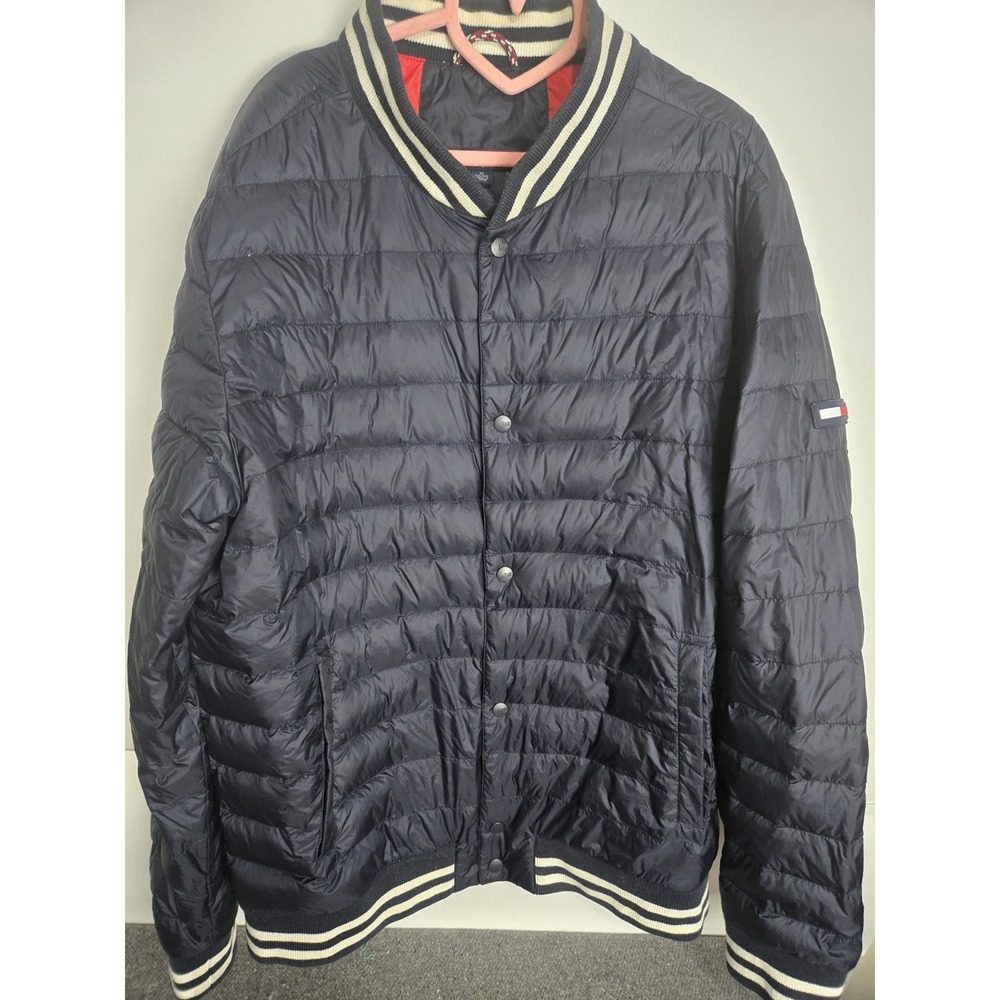 Vintage Y2k Tommy Hilfiger Navy Blue Quilted Down Puffer Jacket Coat Sz Xl